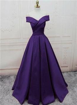 Picture of Dark Purple Off Shoulder Satin Long Formal Gown, Formal Dress